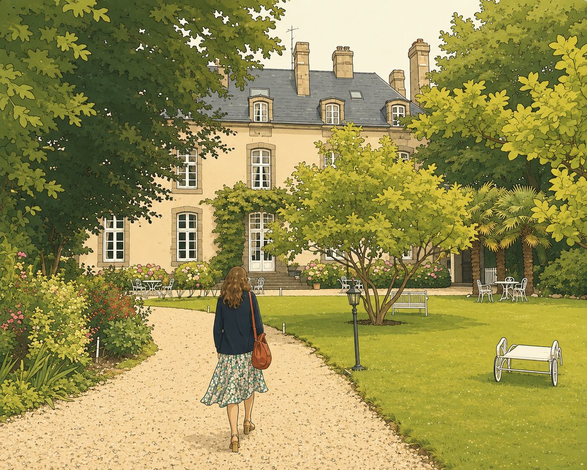 Le Valmarin, a pale-shuttered front at the end of a planted garden